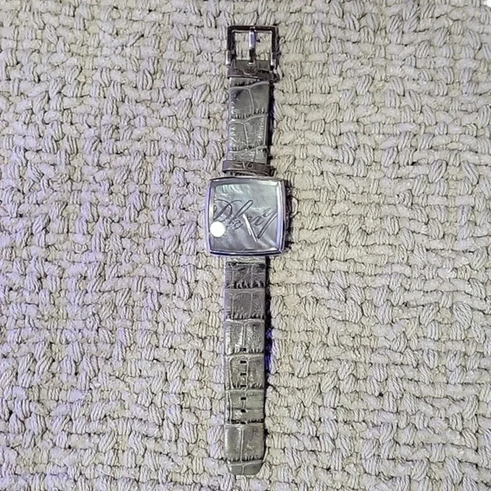 Rare DKNY Mother of Pearl Watch with Gray Embossed Leather Band